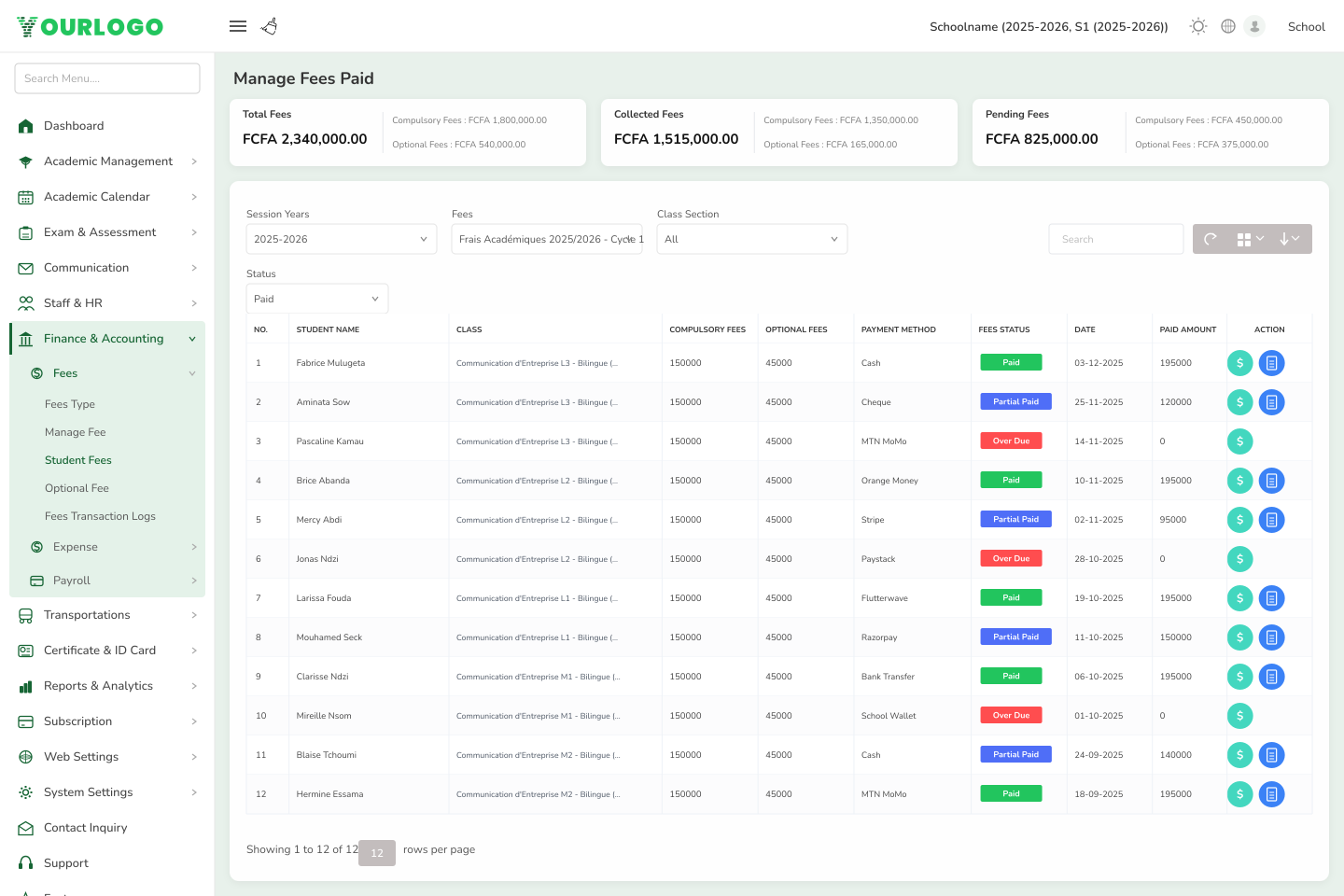 Admin Panel · Fees Paid