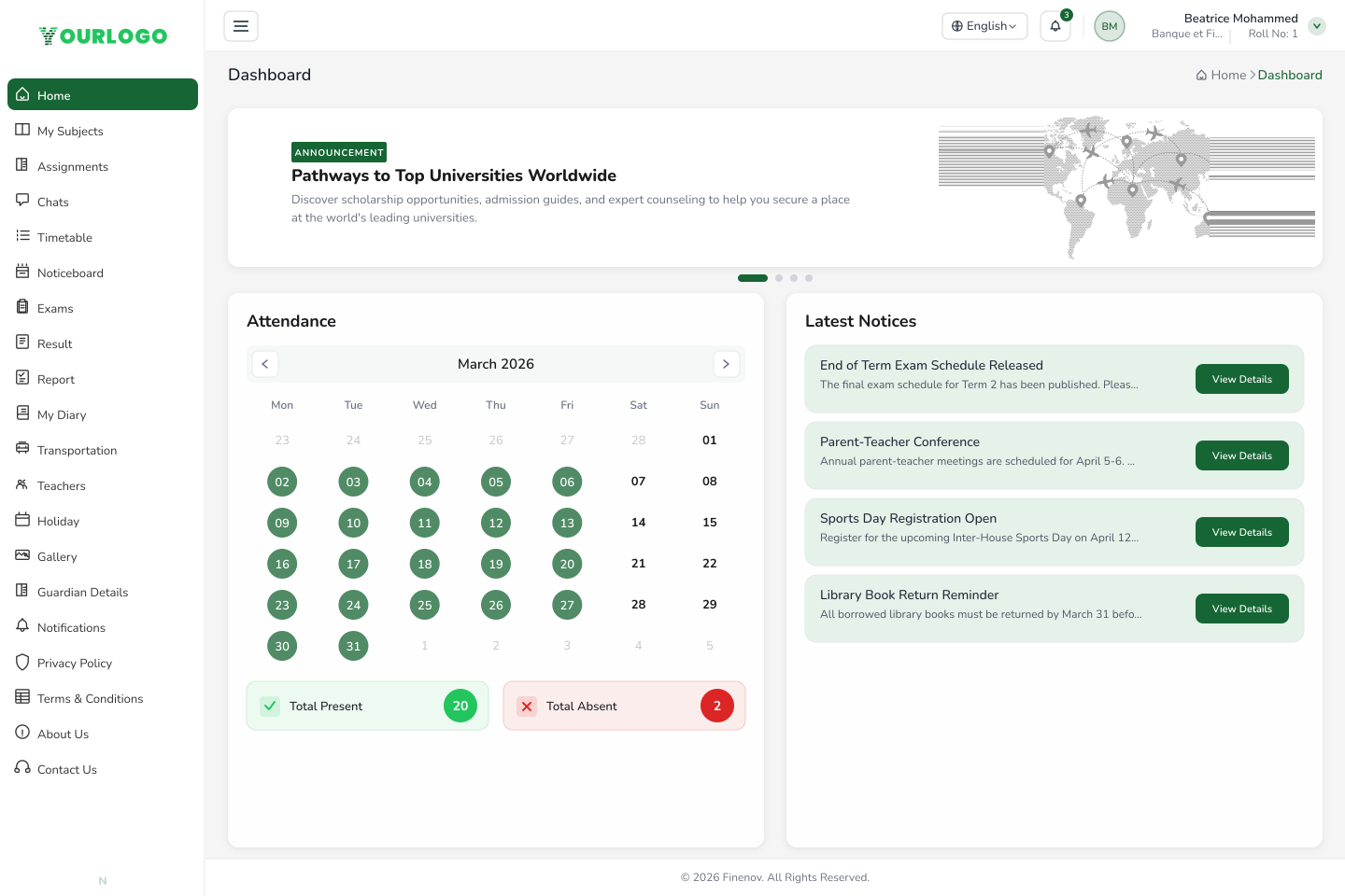 Student Portal · Dashboard