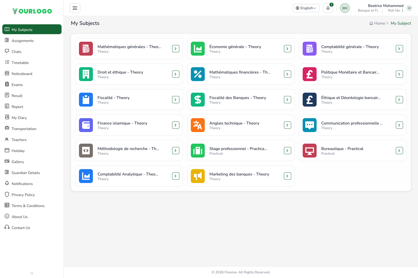 Student Portal · Subjects