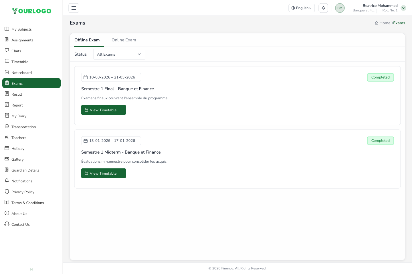 Student Portal · Exams