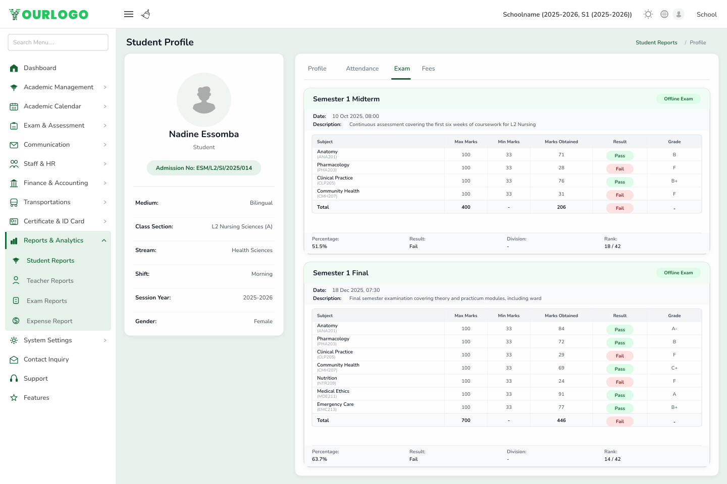 Admin Panel · Student Report